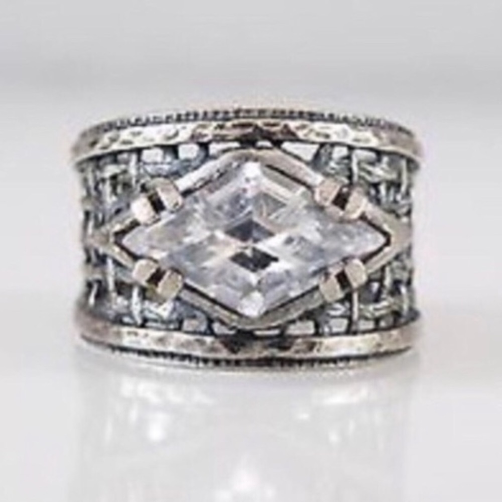 Silpada Marquise Cubic Zirconia Sterling Silver Woven Band Ring Size 6